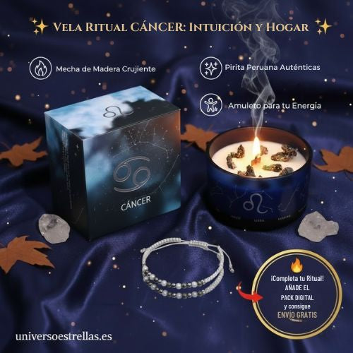 Vela Ritual Cáncer: El Poder de la Intuición, Protección Lunar y Pulsera de Gemas