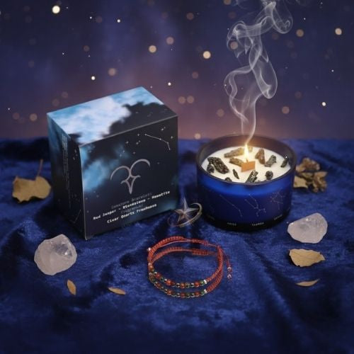 Vela Ritual Aries: Fuego y Valentía + Pulsera de Piedras Preciosas
