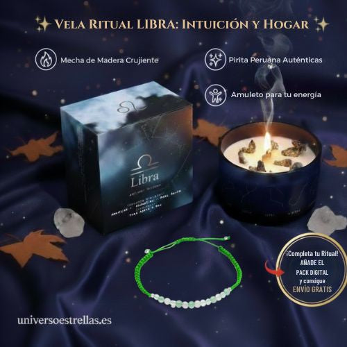 : Vela Ritual Libra: Equilibrio, Bienestar y Pulsera de Gemas Naturales