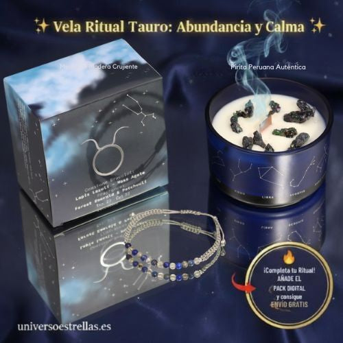 Vela Ritual Tauro: Abundancia, Fuerza Inamovible y Pulsera de Gemas