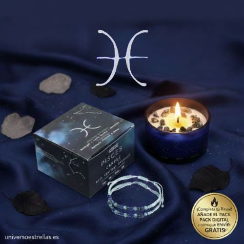 Vela Ritual Piscis: Intuición Espiritual, Sueños y Pulsera de Gemas Naturales