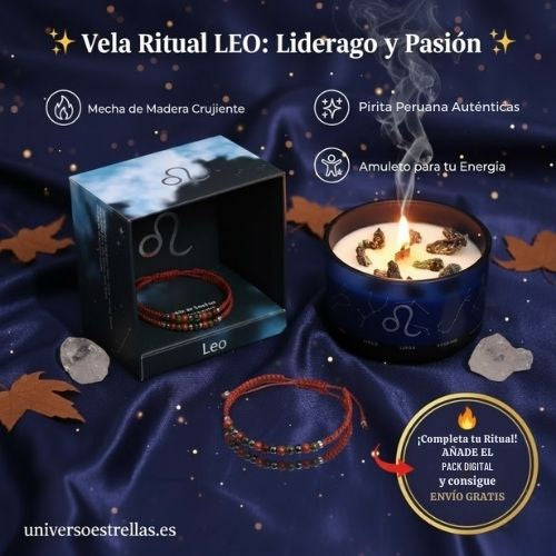 Vela Ritual Leo: el Carisma el Brillo del Sol y Pulsera de Gemas