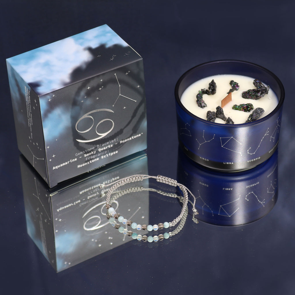 Vela Ritual Cáncer: El Poder de la Intuición, Protección Lunar y Pulsera de Gemas